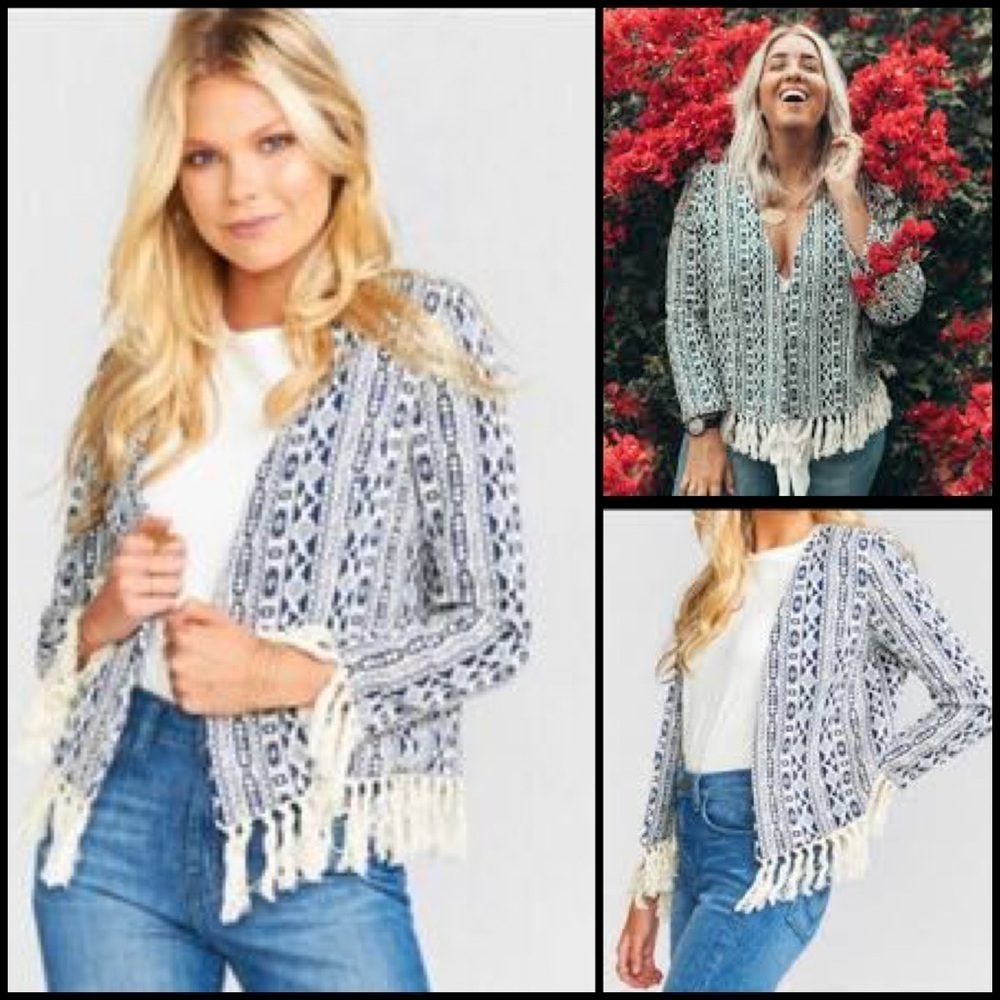 Show Me Your Mumu Beverly Tassel Blazer in a Blue Aztec Bohemian Fringe Size M